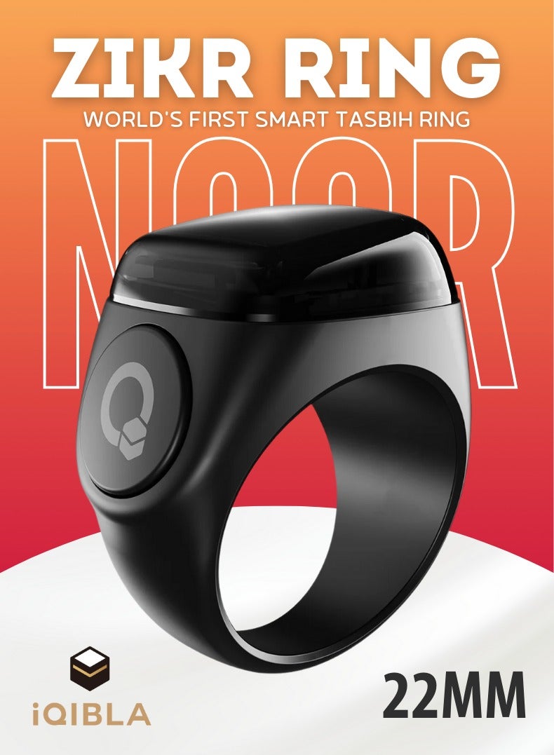 iQIBLA Zikr Ring Noor | 22MM Prayer Ring, Tasbih Counter & Islamic Reminder | Waterproof Wearable Technology | Black - Image 1